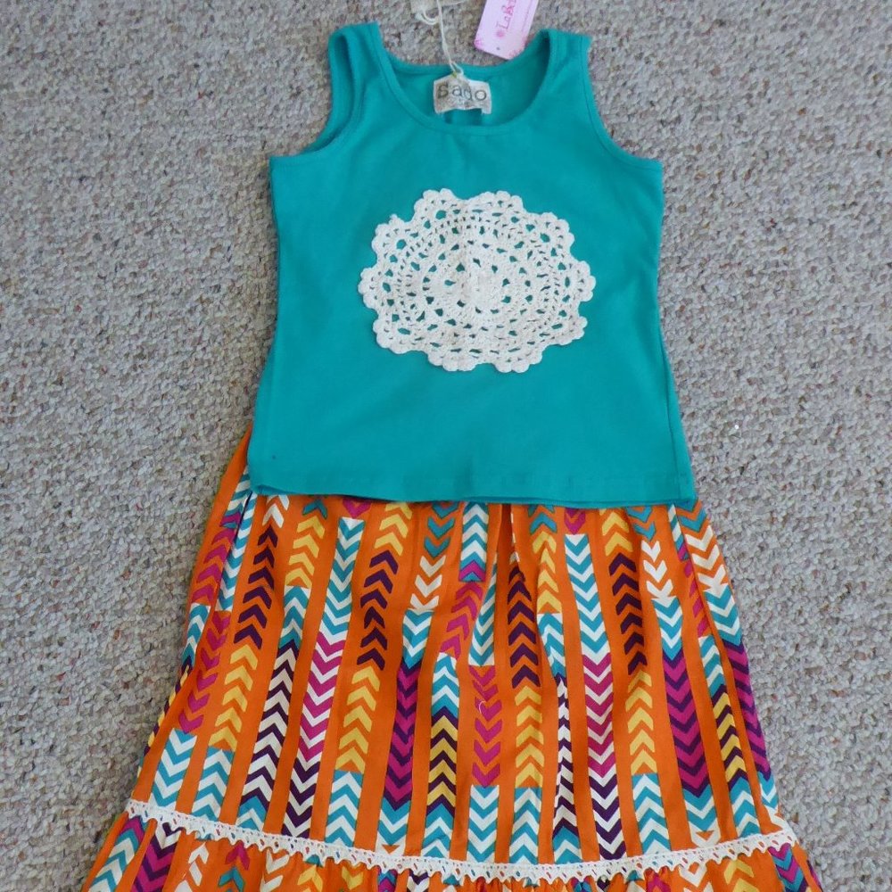 Sado La Bella Flora Girl's 5T Doily Tank with Maxi Skirt Boho Outfit Set
